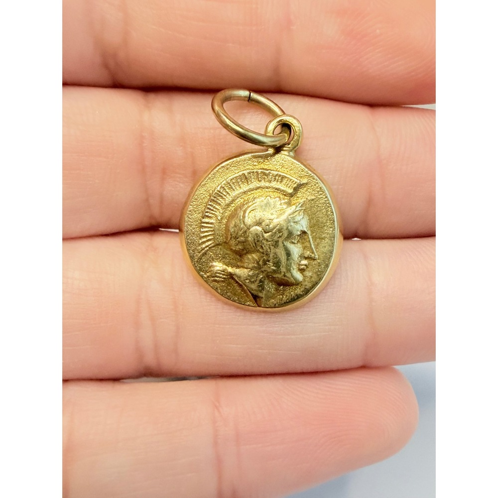 Vintage 18K Yellow Gold Roman Warrior Coin Pendant Charm